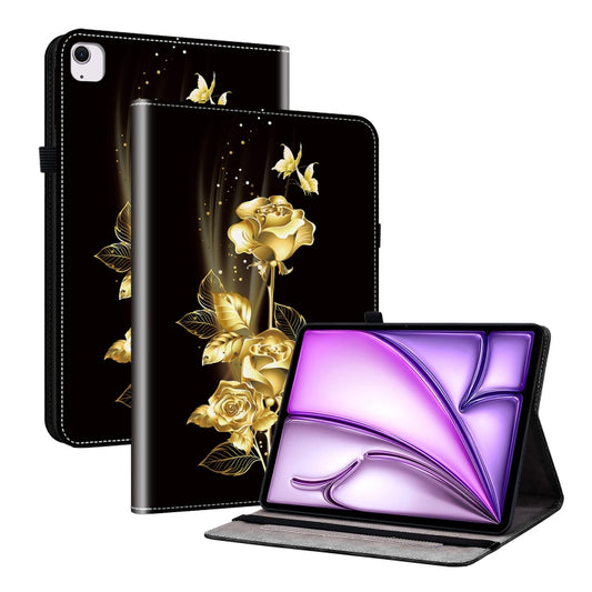 For iPad Air 13 2024 Crystal Texture Painted Leather Smart Tablet Case(Gold Butterfly Rose) - iPad Air 13 2024 Cases by buy2fix | Online Shopping UK | buy2fix