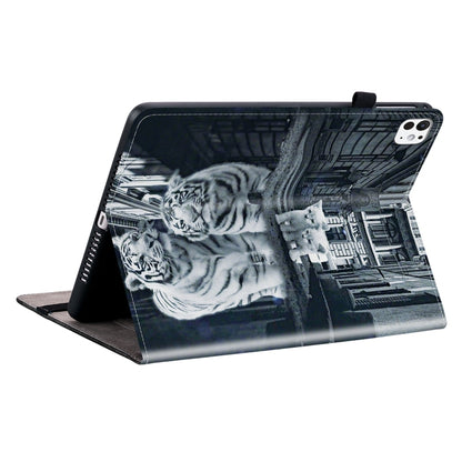 For iPad Pro 11 2024 Crystal Texture Painted Leather Smart Tablet Case(Cat Reflection Tiger) - iPad Pro 11 2024 Cases by buy2fix | Online Shopping UK | buy2fix