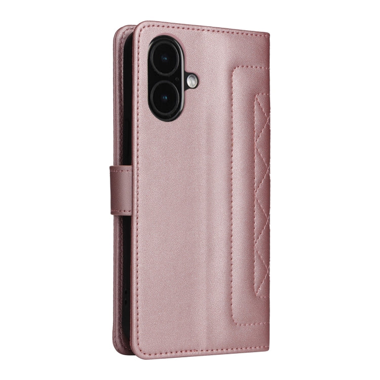 For iPhone 16 Diamond Lattice Leather Flip Phone Case(Rose Gold) - iPhone 16 Cases by buy2fix | Online Shopping UK | buy2fix