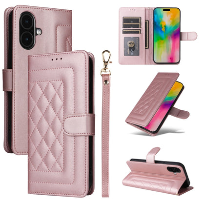 For iPhone 16 Plus Diamond Lattice Leather Flip Phone Case(Rose Gold) - iPhone 16 Plus Cases by buy2fix | Online Shopping UK | buy2fix