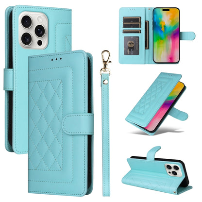 For iPhone 16 Pro Diamond Lattice Leather Flip Phone Case(Mint Green) - iPhone 16 Pro Cases by buy2fix | Online Shopping UK | buy2fix