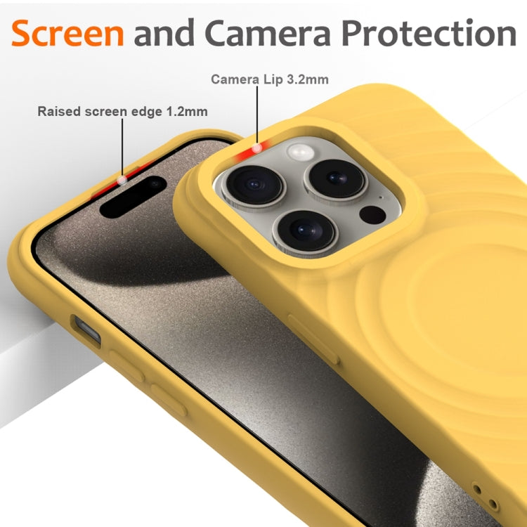 For iPhone 13 Pro Max Wave Texture MagSafe Magnetic Liquid Silicone Phone Case(Yellow) - iPhone 13 Pro Max Cases by buy2fix | Online Shopping UK | buy2fix