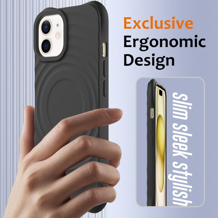 For iPhone 12 mini Wave Texture MagSafe Magnetic Liquid Silicone Phone Case(Black) - iPhone 12 mini Cases by buy2fix | Online Shopping UK | buy2fix