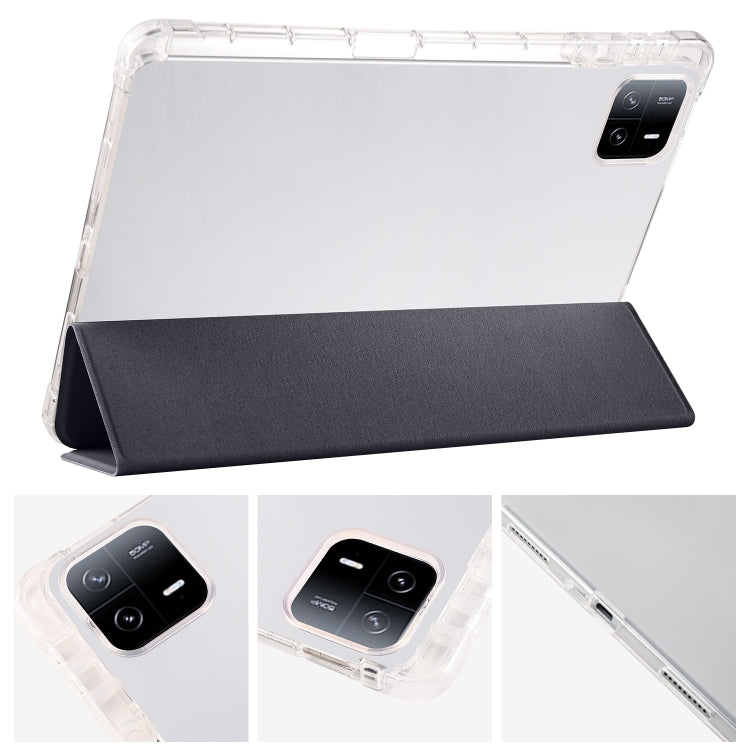 For iPad Air 13 2024 3-fold Clear TPU Smart Leather Tablet Case with Pen Slot(Black) - iPad Air 13 2024 Cases by buy2fix | Online Shopping UK | buy2fix