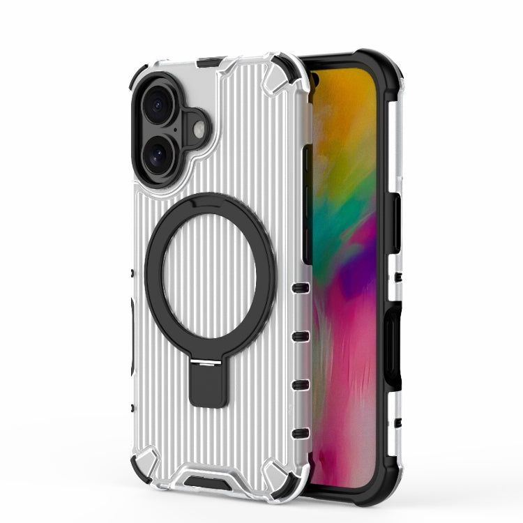 For iPhone 16 Grating Holder Shockproof Phone Case(Transparent) - iPhone 16 Cases by buy2fix | Online Shopping UK | buy2fix