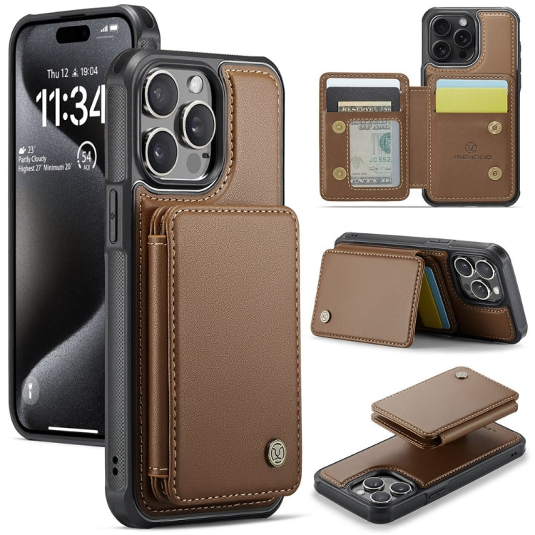 For iPhone 15 Pro Max JEEHOOD J05 Business Magnetic Style RFID Leather Phone Case(Brown) - iPhone 15 Pro Max Cases by JEEHOOD | Online Shopping UK | buy2fix