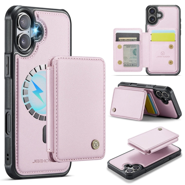 For iPhone 16 Plus JEEHOOD J05 Business Magnetic Style RFID Leather Phone Case(Pink) - iPhone 16 Plus Cases by JEEHOOD | Online Shopping UK | buy2fix