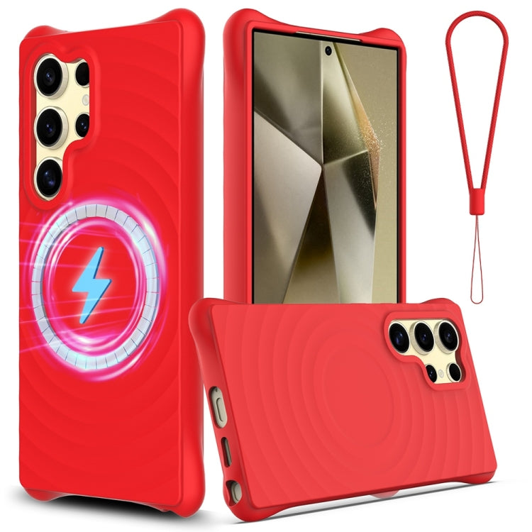 For Samsung Galaxy S25 Ultra 5G Wave Texture MagSafe Magnetic Liquid Silicone Phone Case(Red) - Galaxy S25 Ultra 5G Cases by buy2fix | Online Shopping UK | buy2fix