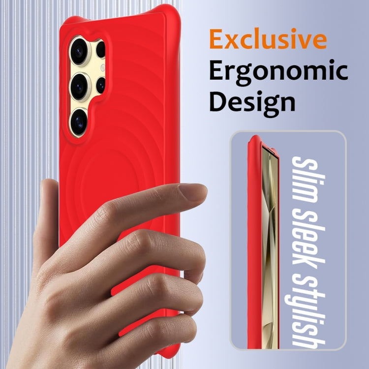 For Samsung Galaxy S25 Ultra 5G Wave Texture MagSafe Magnetic Liquid Silicone Phone Case(Red) - Galaxy S25 Ultra 5G Cases by buy2fix | Online Shopping UK | buy2fix