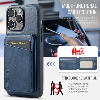 For iPhone 15 Pro Max Fierre Shann Oil Wax Cow Leather Magnetic Card Holder Phone Case(Blue) - iPhone 15 Pro Max Cases by FIERRE SHANN | Online Shopping UK | buy2fix