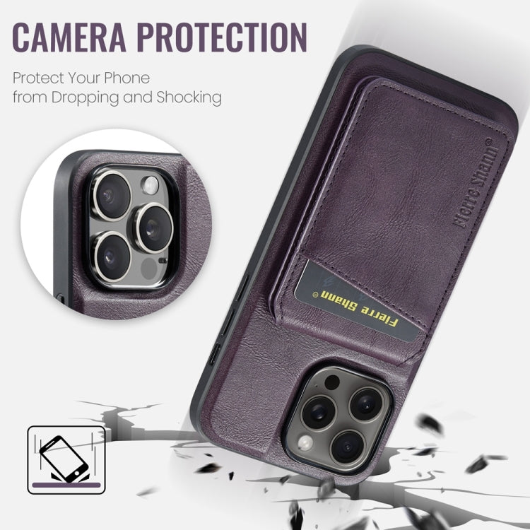 For iPhone 15 Pro Max Fierre Shann Oil Wax Cow Leather Magnetic Card Holder Phone Case(Purple) - iPhone 15 Pro Max Cases by FIERRE SHANN | Online Shopping UK | buy2fix