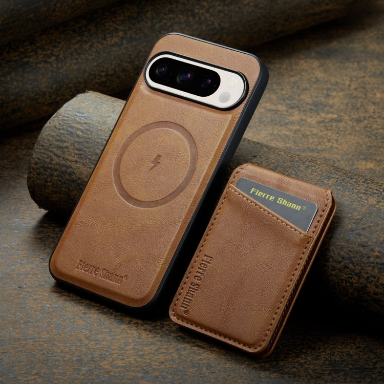 For Google Pixel 9 Pro Fierre Shann Oil Wax Cow Leather Magnetic Card Holder Phone Case(Brown) - Google Cases by FIERRE SHANN | Online Shopping UK | buy2fix