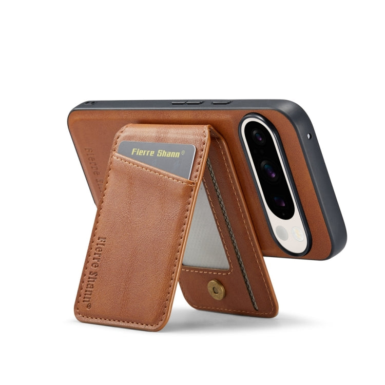 For Google Pixel 9 Pro Fierre Shann Oil Wax Cow Leather Magnetic Card Holder Phone Case(Brown) - Google Cases by FIERRE SHANN | Online Shopping UK | buy2fix