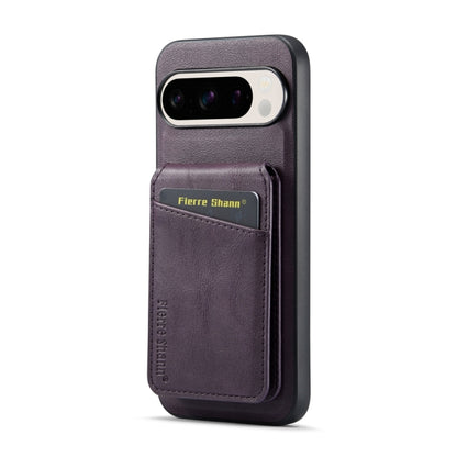 For Google Pixel 9 Pro Fierre Shann Oil Wax Cow Leather Magnetic Card Holder Phone Case(Purple) - Google Cases by FIERRE SHANN | Online Shopping UK | buy2fix