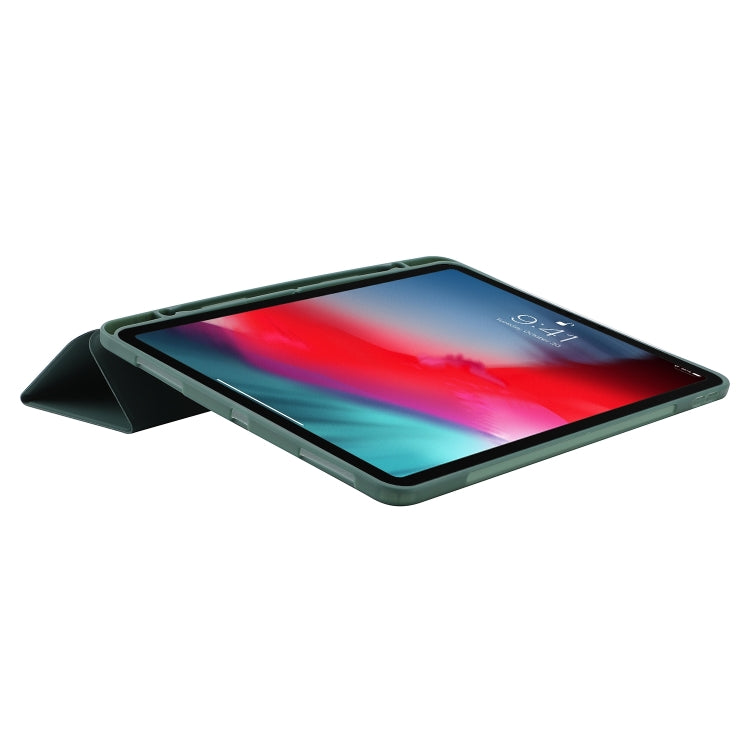 For iPad Pro 11 2024 Skin Feel Tri-fold Leather Tablet Case with Pen Slot(Dark Green) - iPad Pro 11 2024 Cases by buy2fix | Online Shopping UK | buy2fix