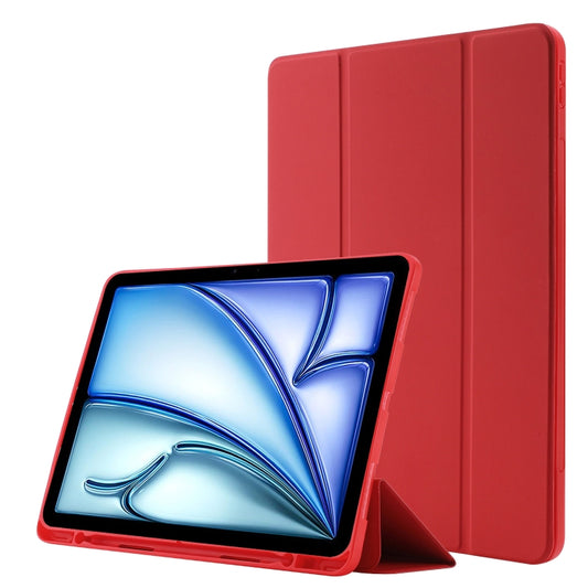 For iPad Air 11 2024 Skin Feel Tri-fold Leather Tablet Case with Pen Slot(Red) - iPad Air 11 2024 Cases by buy2fix | Online Shopping UK | buy2fix