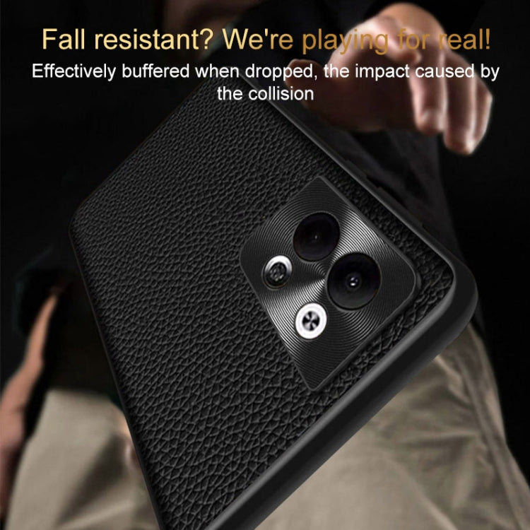 For OPPO Reno9 Pro Genuine Leather Litchi Texture Phone Case(Coffee) - OPPO Cases by buy2fix | Online Shopping UK | buy2fix