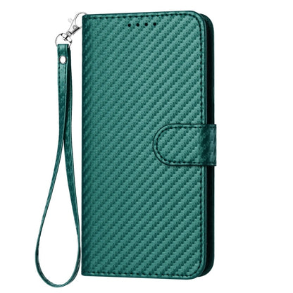 For iPhone 16 Pro Max YX0070 Carbon Fiber Buckle Leather Phone Case with Lanyard(Dark Green) - iPhone 16 Pro Max Cases by buy2fix | Online Shopping UK | buy2fix