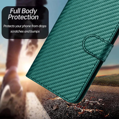 For iPhone 16 Pro YX0070 Carbon Fiber Buckle Leather Phone Case with Lanyard(Dark Green) - iPhone 16 Pro Cases by buy2fix | Online Shopping UK | buy2fix