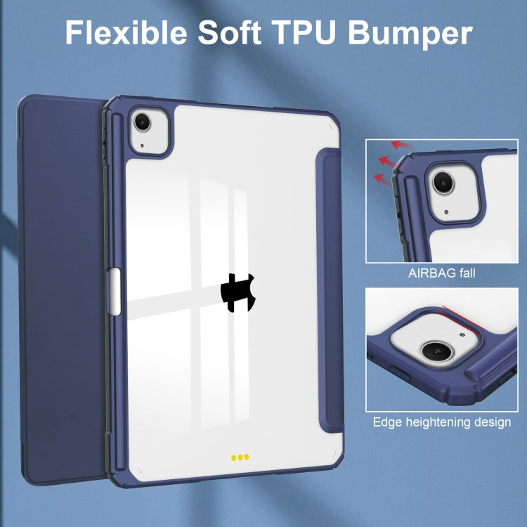 For iPad Air 13 2024 Pure Color 3-fold Clear TPU Smart Leather Tablet Case(Dark Blue) - iPad Air 13 2024 Cases by buy2fix | Online Shopping UK | buy2fix