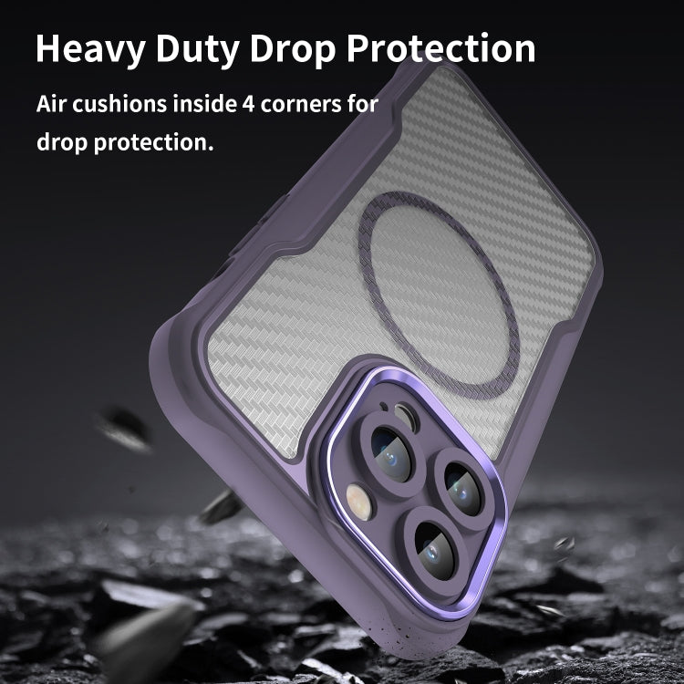 For iPhone 13 Pro Max Carbon Fiber Texture MagSafe Translucent Phone Case(Purple) - iPhone 13 Pro Max Cases by buy2fix | Online Shopping UK | buy2fix