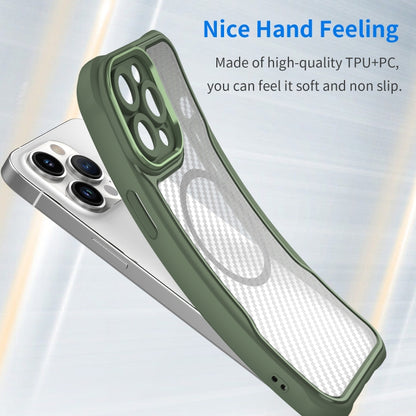 For iPhone 11 Carbon Fiber Texture MagSafe Translucent Phone Case(Green) - iPhone 11 Cases by buy2fix | Online Shopping UK | buy2fix