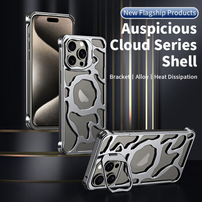 For iPhone 16 Pro Max Auspicious Cloud Series MagSafe Metal Phone Case with Bracket(Silver) - iPhone 16 Pro Max Cases by buy2fix | Online Shopping UK | buy2fix