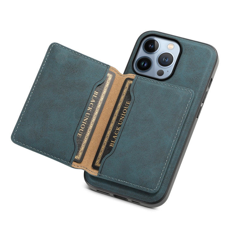 For iPhone 13 Pro Denior D13 Retro Texture Leather MagSafe Card Bag Phone Case(Blue) - iPhone 13 Pro Cases by Denior | Online Shopping UK | buy2fix