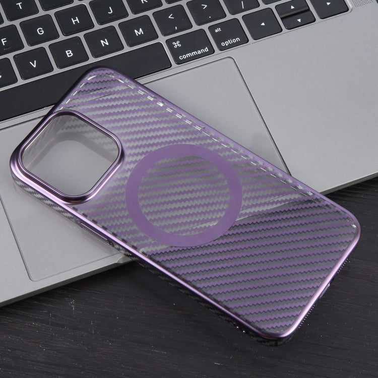 For iPhone 14 Plus 6D Plated Carbon Fiber Clear Magsafe PC Phone Case(Aurora Purple) - iPhone 14 Plus Cases by buy2fix | Online Shopping UK | buy2fix