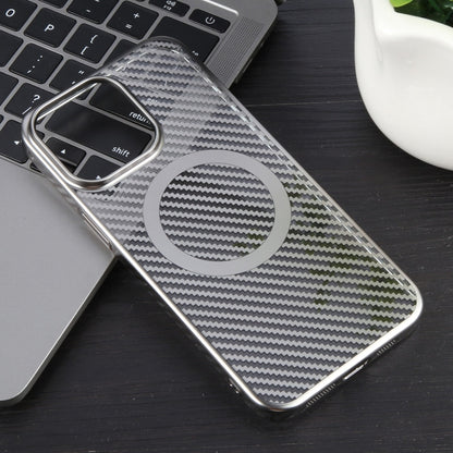 For iPhone 14 Plus 6D Plated Carbon Fiber Clear Magsafe PC Phone Case(Titanium Grey) - iPhone 14 Plus Cases by buy2fix | Online Shopping UK | buy2fix