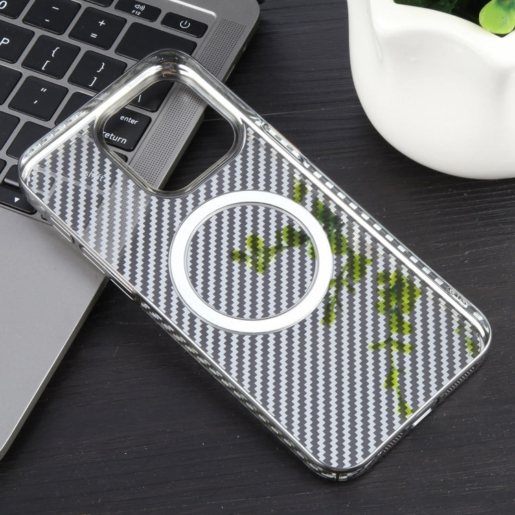 For iPhone 14 Plus 6D Plated Carbon Fiber Clear Magsafe PC Phone Case(Titanium Grey) - iPhone 14 Plus Cases by buy2fix | Online Shopping UK | buy2fix