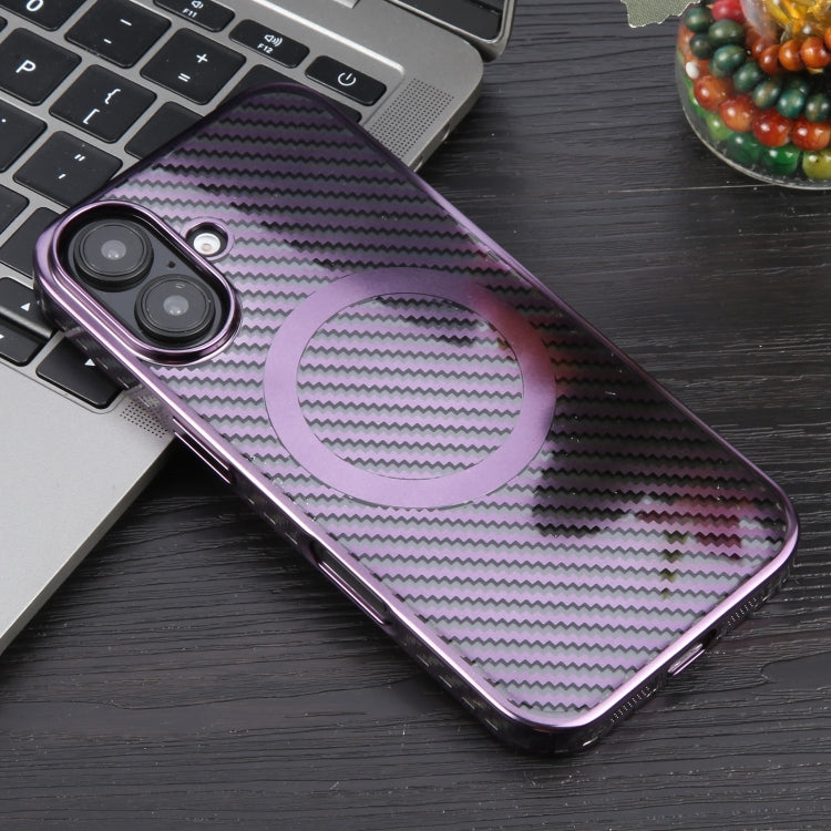 For iPhone 16 6D Plated Carbon Fiber Clear Magsafe PC Phone Case(Aurora Purple) - iPhone 16 Cases by buy2fix | Online Shopping UK | buy2fix