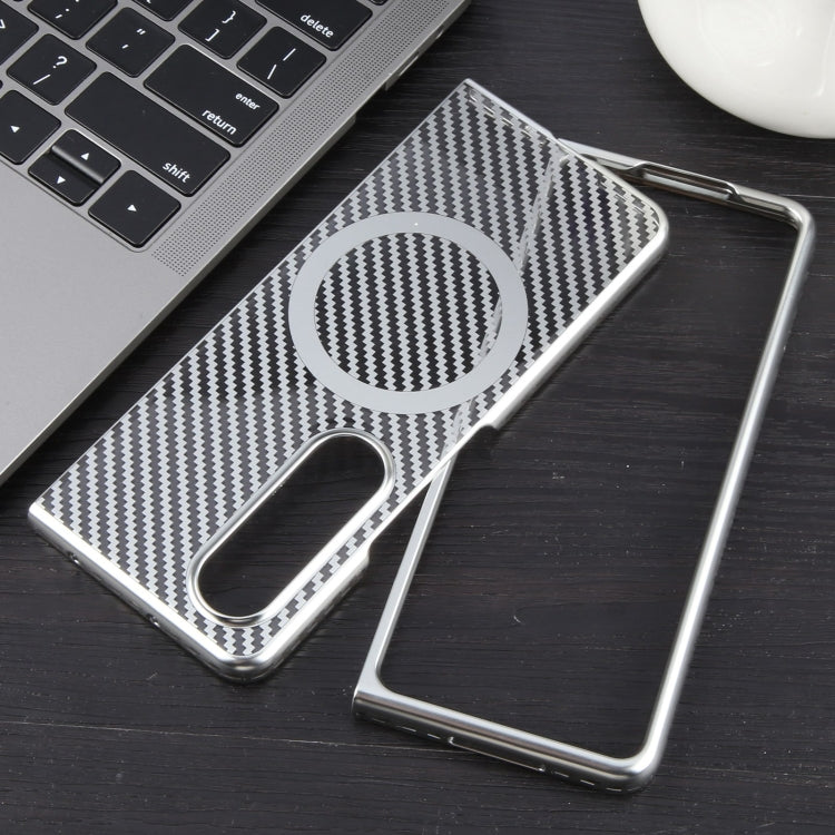 For Samsung Galaxy Z Fold4 6D Plated Carbon Fiber Clear Magsafe PC Phone Case(Starlight Silver) - Galaxy Z Fold4 5G Cases by buy2fix | Online Shopping UK | buy2fix