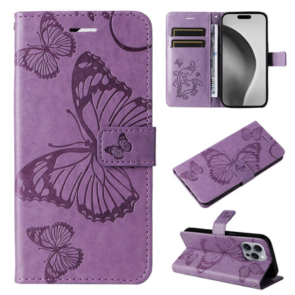 For iPhone 16 Pro Max 3D Butterfly Embossed Pattern Flip Leather Phone Case(Purple) - iPhone 16 Pro Cases by buy2fix | Online Shopping UK | buy2fix