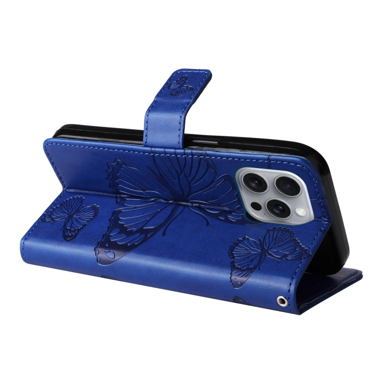 For iPhone 16 Pro Max 3D Butterfly Embossed Pattern Flip Leather Phone Case(Blue) - iPhone 16 Pro Cases by buy2fix | Online Shopping UK | buy2fix