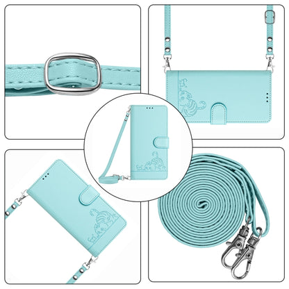 For Google Pixel 9 / 9 Pro Cat Rat Embossed Pattern RFID Leather Phone Case with Lanyard(Mint Green) - Google Cases by buy2fix | Online Shopping UK | buy2fix