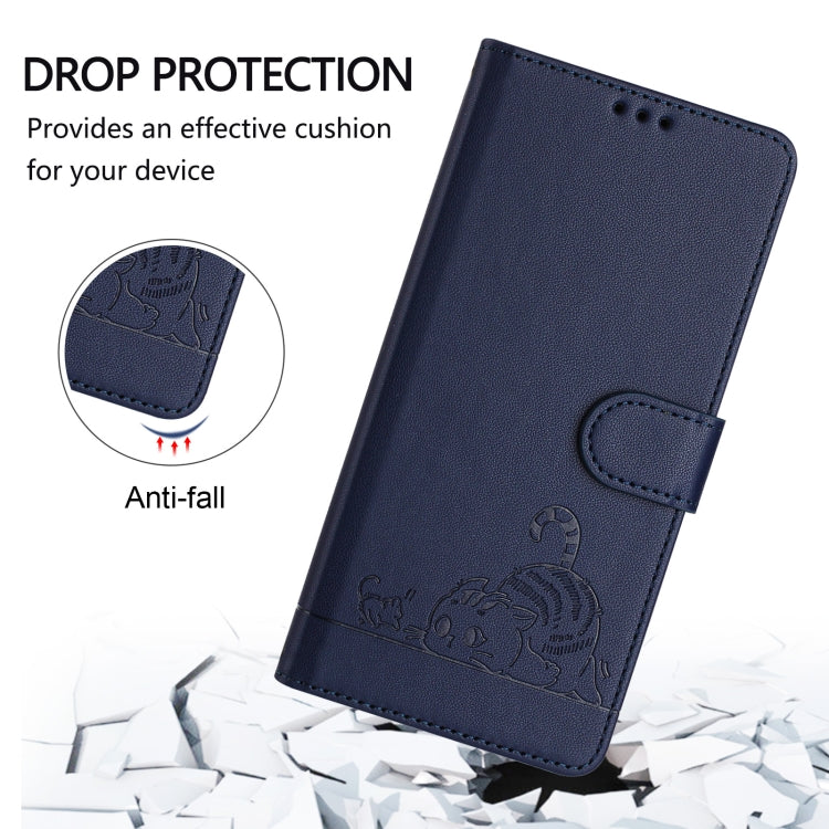 For Google Pixel 9 / 9 Pro Cat Rat Embossed Pattern RFID Leather Phone Case with Lanyard(Blue) - Google Cases by buy2fix | Online Shopping UK | buy2fix