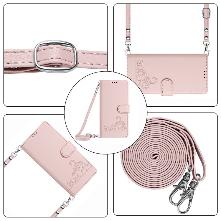 For Google Pixel 9 Pro XL Cat Rat Embossed Pattern RFID Leather Phone Case with Lanyard(Pink) - Google Cases by buy2fix | Online Shopping UK | buy2fix