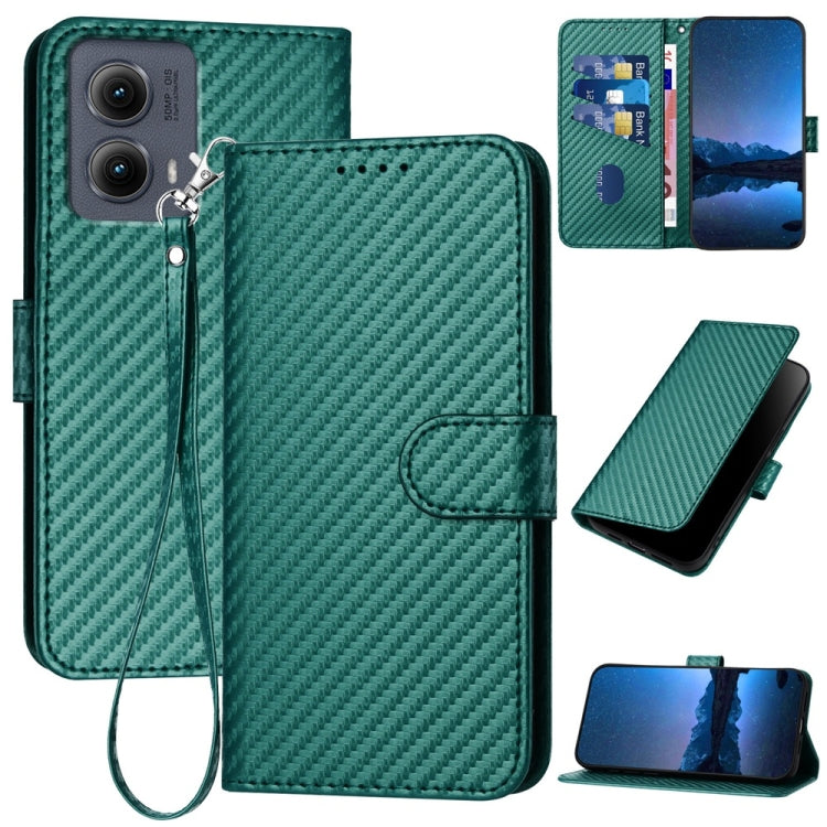 For Motorola Edge 5G 2024 YX0070 Carbon Fiber Buckle Leather Phone Case with Lanyard(Dark Green) - Motorola Cases by buy2fix | Online Shopping UK | buy2fix