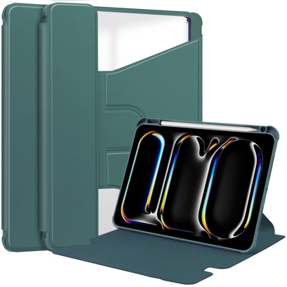 For iPad Pro 13 2024 Transparent Rotation Smart Leather Tablet Case(Dark Green) - iPad Pro 13 2024 Cases by buy2fix | Online Shopping UK | buy2fix