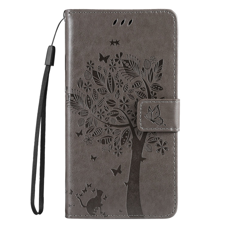 For iPhone 16 Pro Tree & Cat Embossed Pattern Flip Leather Phone Case(Grey) - iPhone 16 Pro Cases by buy2fix | Online Shopping UK | buy2fix