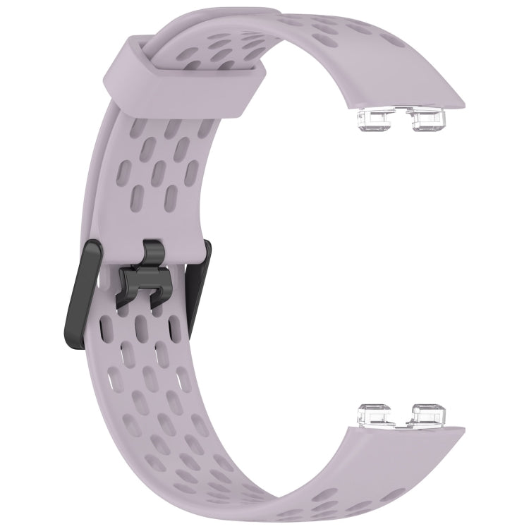 For Huawei Band 9 / 9 NFC / 8 / 8 NFC Hole Style Dual Black Buckle Silicone Watch Band(Lavender Purple) - Watch Bands by buy2fix | Online Shopping UK | buy2fix