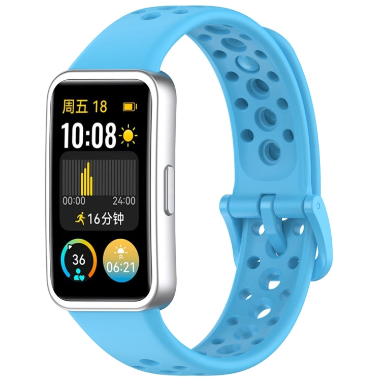 For Huawei Band 9 / 9 NFC / 8 / 8 NFC Round Hole Nail Button Silicone Watch Band(Sky Blue) - Watch Bands by buy2fix | Online Shopping UK | buy2fix