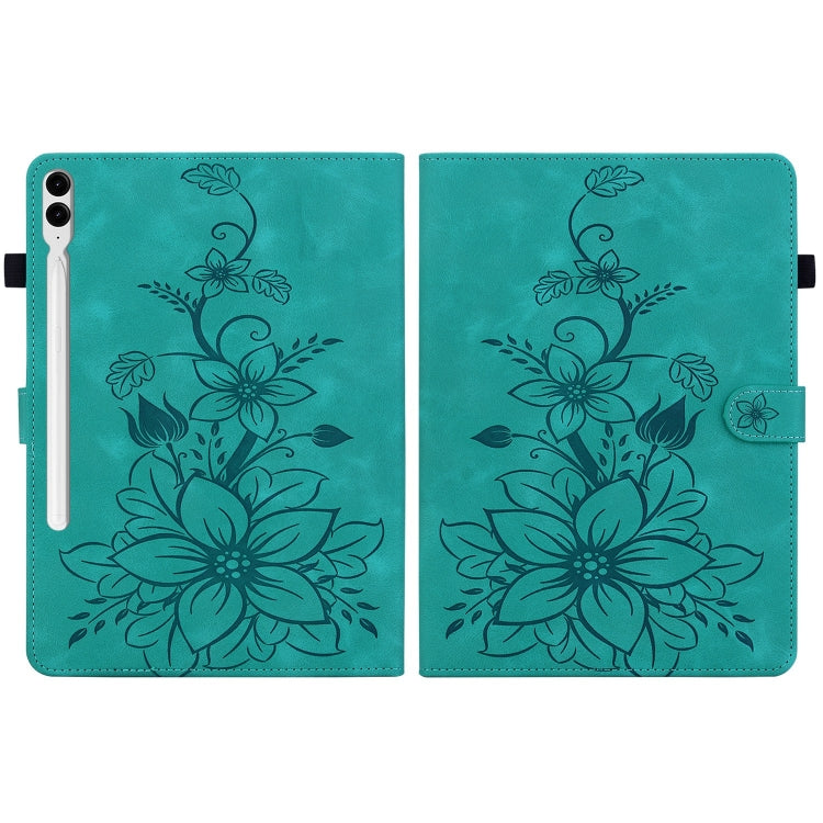 For Samsung Galaxy Tab S9+ / S9 FE+ Lily Embossed Leather Tablet Case(Green) - Galaxy Tab S9+ Cases by buy2fix | Online Shopping UK | buy2fix