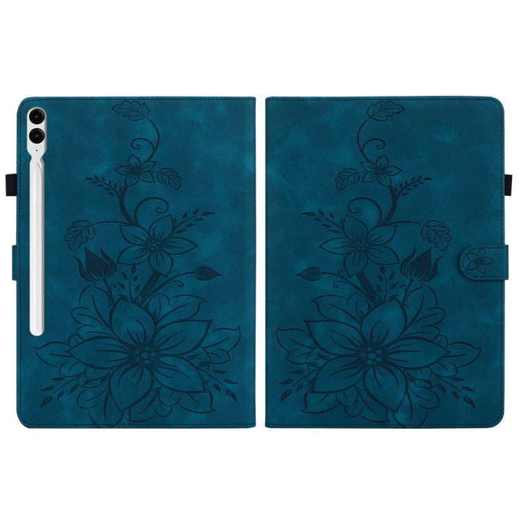 For Samsung Galaxy Tab S9+ / S9 FE+ Lily Embossed Leather Tablet Case(Dark Blue) - Galaxy Tab S9+ Cases by buy2fix | Online Shopping UK | buy2fix