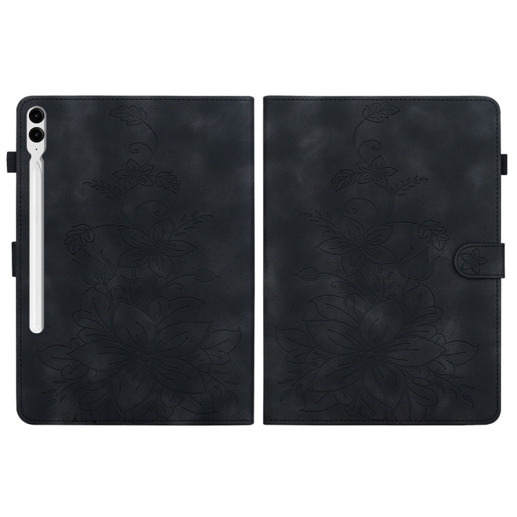 For Samsung Galaxy Tab S9+ / S9 FE+ Lily Embossed Leather Tablet Case(Black) - Galaxy Tab S9+ Cases by buy2fix | Online Shopping UK | buy2fix