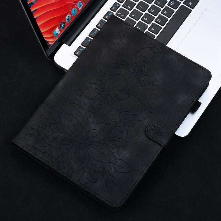 For Samsung Galaxy Tab S7 / S8 Lily Embossed Leather Tablet Case(Black) - Galaxy Tab S8 Cases by buy2fix | Online Shopping UK | buy2fix