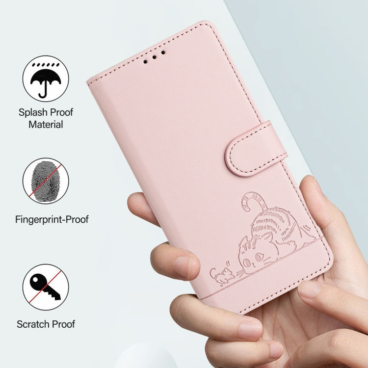 For Motorola Moto G Stylus 5G 2024 Cat Rat Embossed Pattern RFID Leather Phone Case with Lanyard(Pink) - Motorola Cases by buy2fix | Online Shopping UK | buy2fix