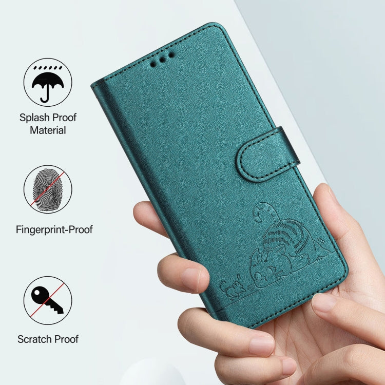 For Motorola Moto G Stylus 5G 2024 Cat Rat Embossed Pattern RFID Leather Phone Case with Lanyard(Peacock Green) - Motorola Cases by buy2fix | Online Shopping UK | buy2fix