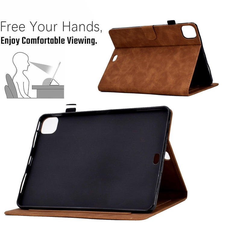 For iPad Pro 11 2024 Embossed Smile Smart Leather Tablet Case(Brown) - iPad Pro 11 2024 Cases by buy2fix | Online Shopping UK | buy2fix